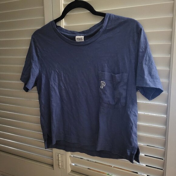 Pink Victoria's Secret Semi Cropped Blue T-Shirt XS - Picture 1 of 3